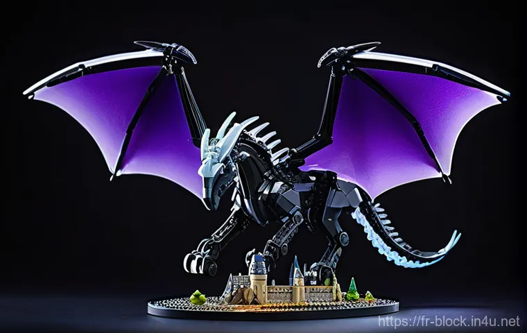 레고 해리포터 마법 생물들 - A magnificent LEGO sculpture of Buckbeak the Hippogriff, portrayed with an air of noble grandeur. It...