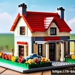 블록완구 팬 커뮤니티 및 트렌드 - A detailed scene of a modern LEGO-inspired construction showcasing a classic French countryside hous...
