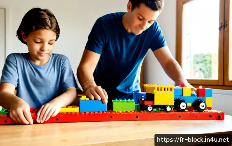 블록완구로 배우는 기계공학 - Photorealistic educational tabletop scene in a bright French family home, a middle-school student an...